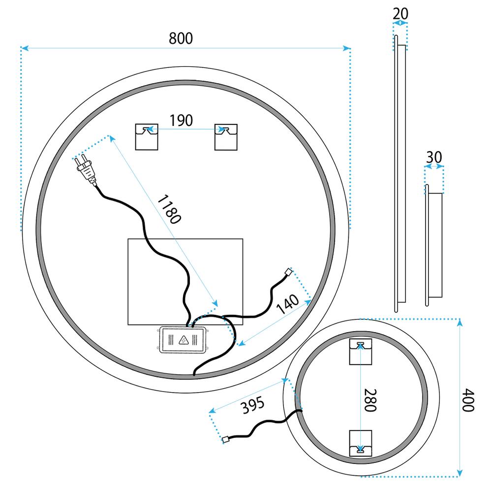 Veidrodis LED R-8040 80cm + 40cm