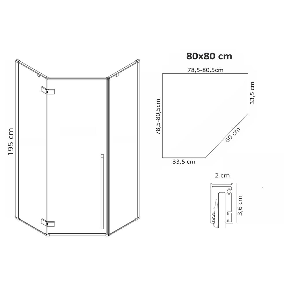 Dušikabiin Rea DIAMOND 80x80 Must MAT