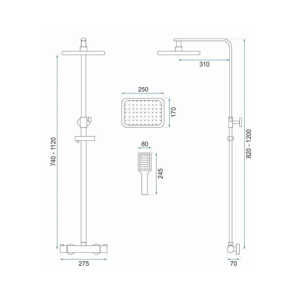 REA Tom dušas komplekts Chrome ar termostatu