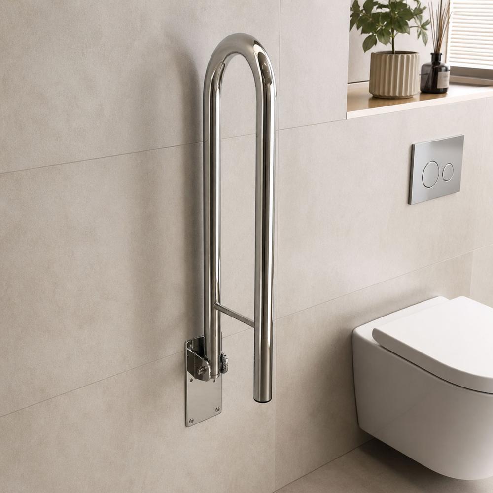 Folding bathroom grab bar Chrome