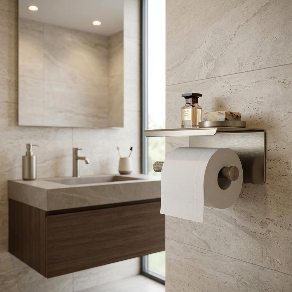 Držač toaletnog papira s policom 6613 Modern Nickel Brush