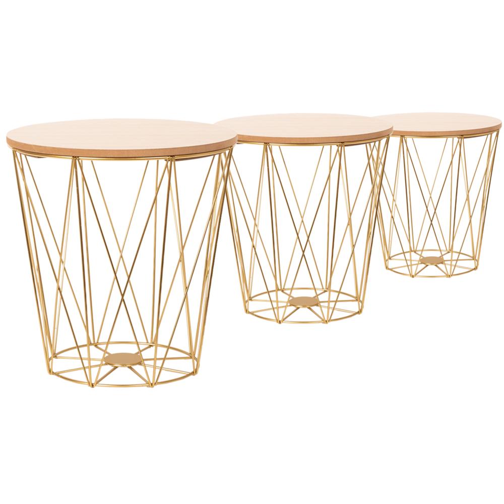 Komplet  trzech stolików drucianych TWINS gold