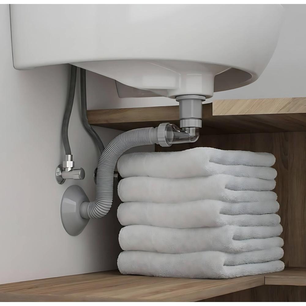 Syfon umywalkowy z korkiem klik-klak Rea Flow Nikiel Szczotkowany