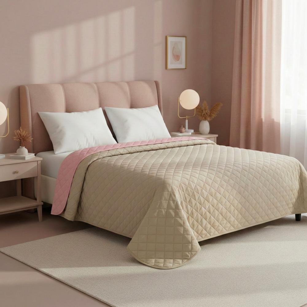 Narzuta dwustronna pikowana Inez beżowo-różowy