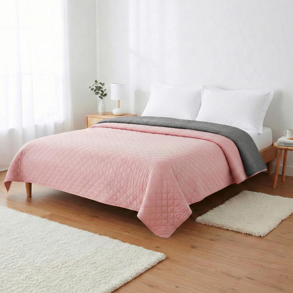 Narzuta dwustronna pikowana Inez  ciemnoszary-różowy