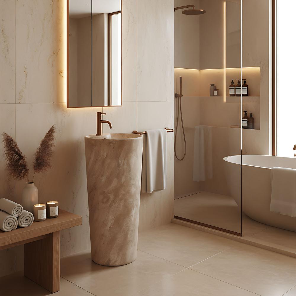 νιπτήρας δαπέδου κεραμικός/ μαρμάρινη όψη  Blanka Savana Matt  Μ: 40 x Π 40 Ύψος 85 Βάθος 14,5 εκ