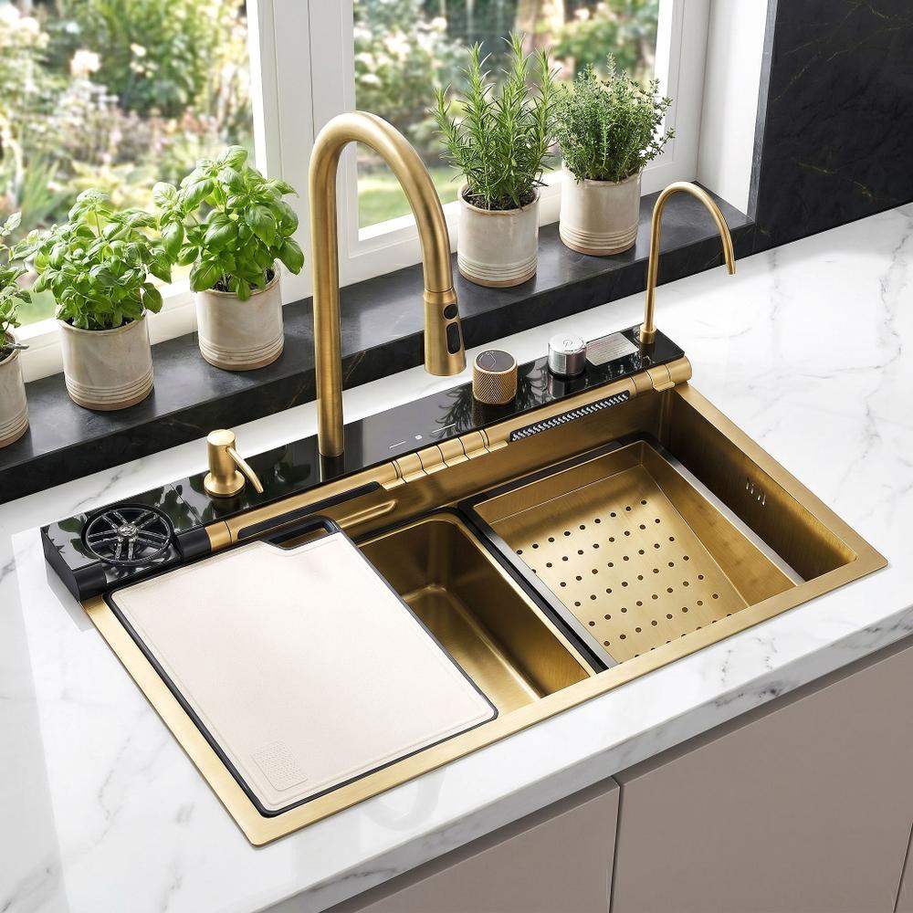 Wielofunkcyjny zlewozmywak stalowy 10w1 REA Alonzo Złoty Szczotkowany