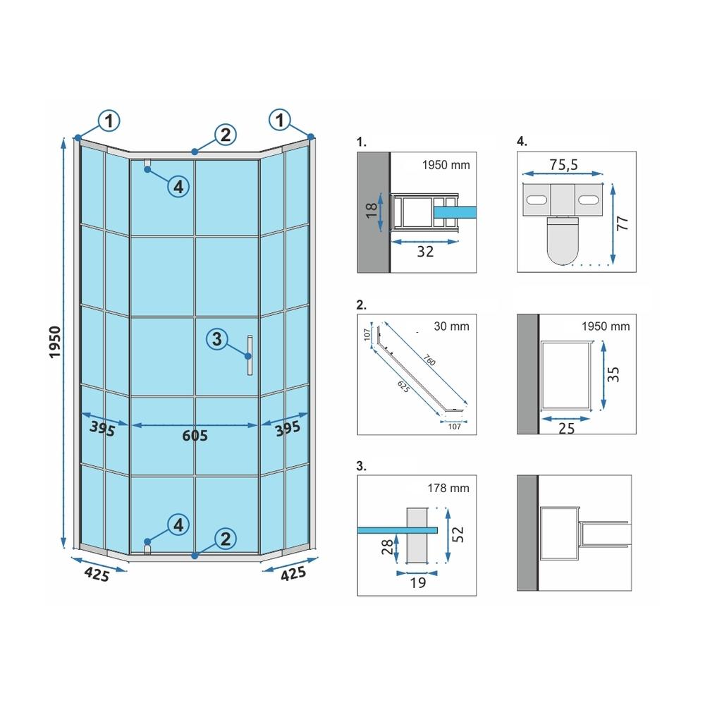 Duschkabine HEX Black  90x90