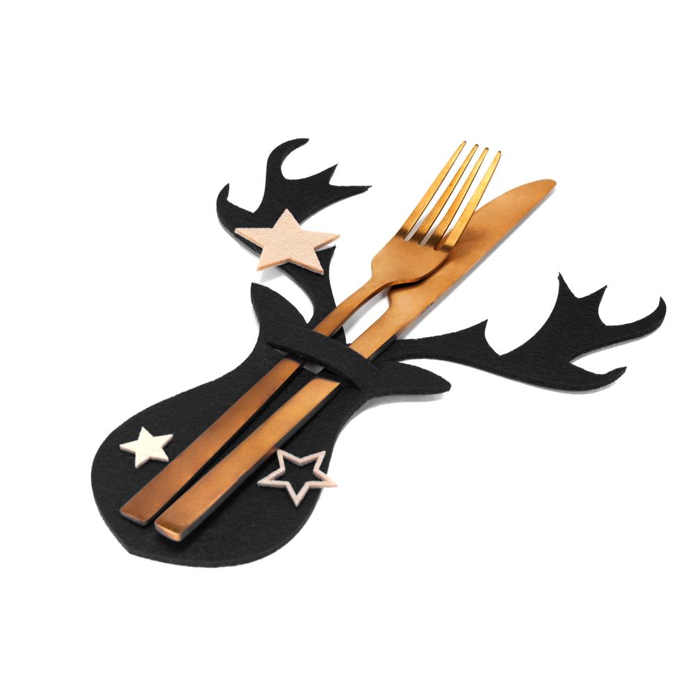 Pokrowiec na sztućce Świąteczny 6 szt Renifer Czarny