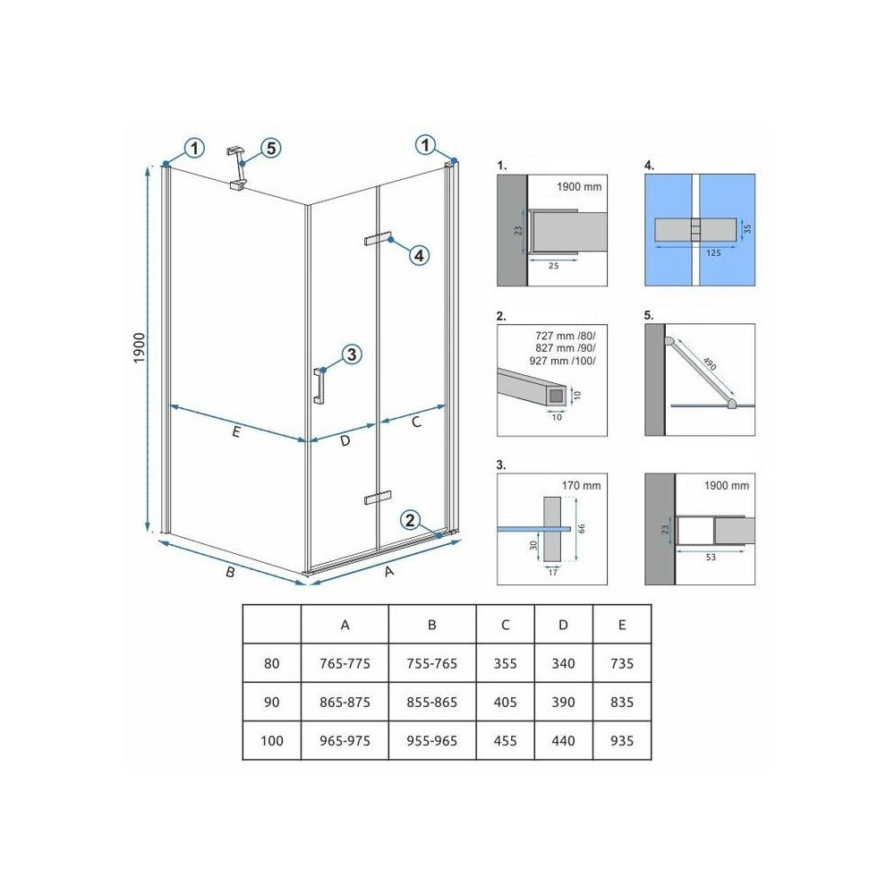 Shower enclosure Rea Molier Chrom 100x80