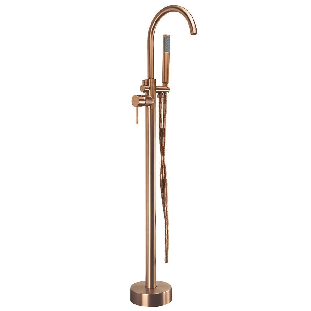 Bateria wannowa podłogowa Rea Lungo miedź szczotkowana