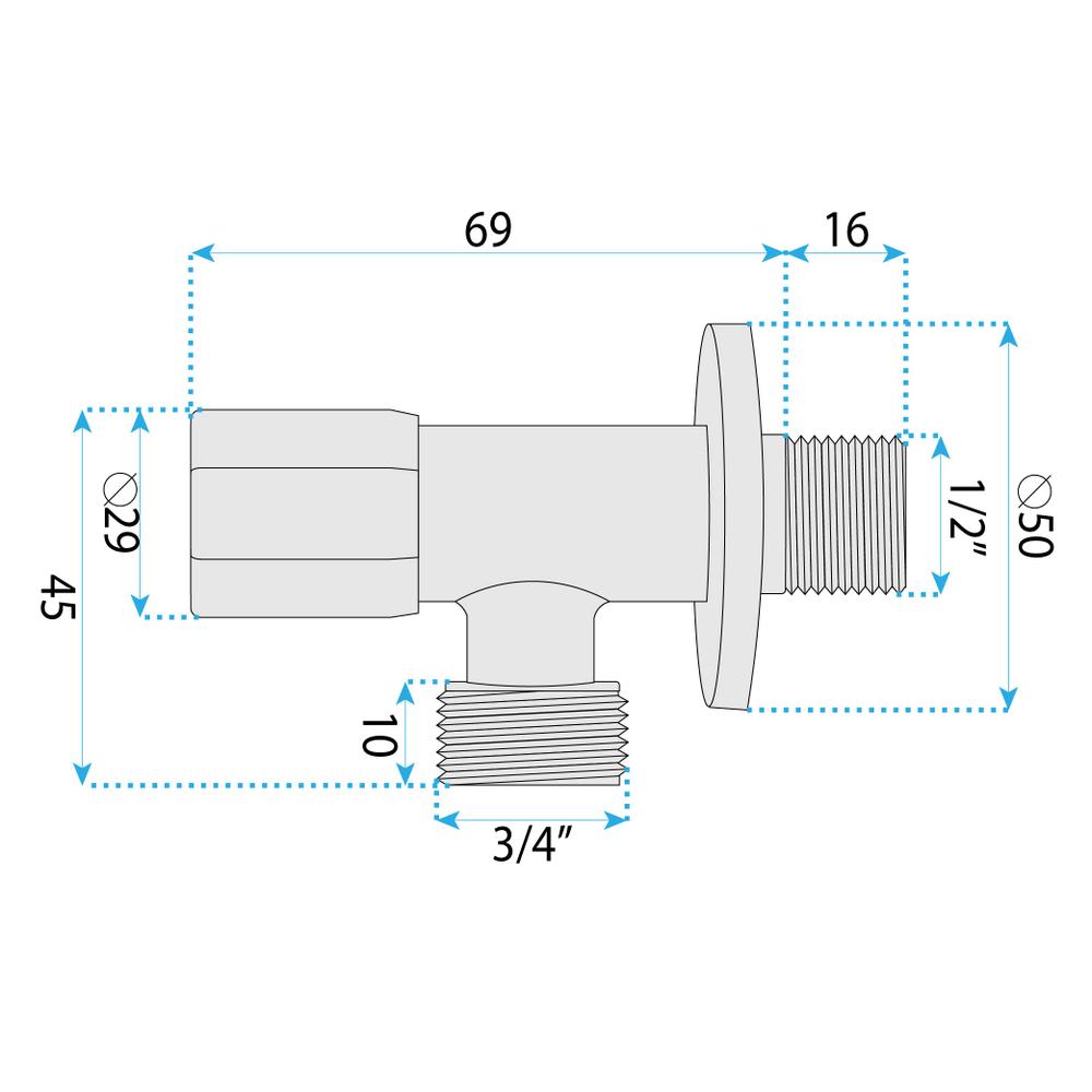 Robinet d’angle 02 1/2" x 3/4" Chrome