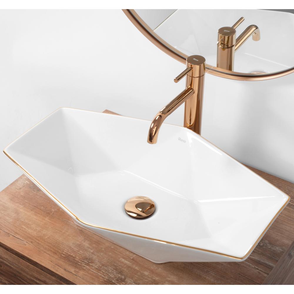Lavabo da appoggio Rea Vegas White Rose Gold Edge