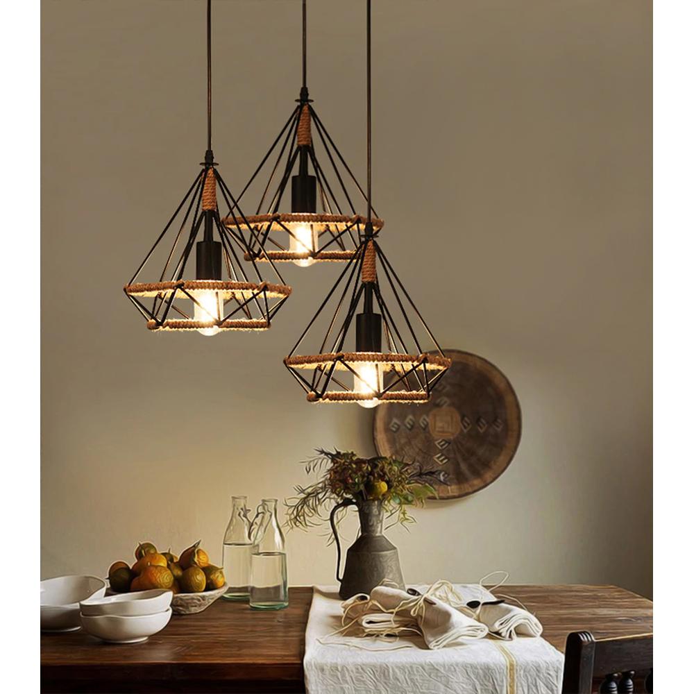 Lampa sufitowa geometryczna wisząca w stylu loft boho sznur APP678-1CP