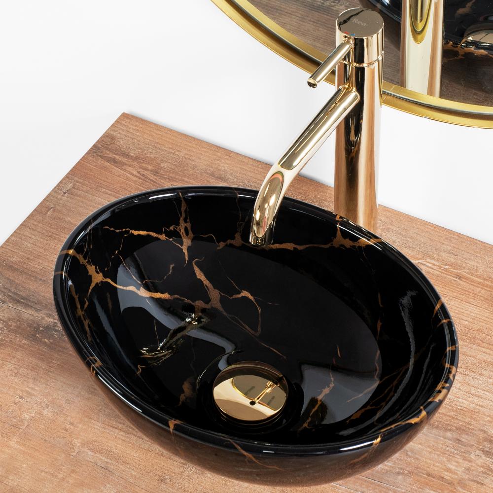 Umywalka nablatowa Rea Sofia Mini Black Marble Shiny