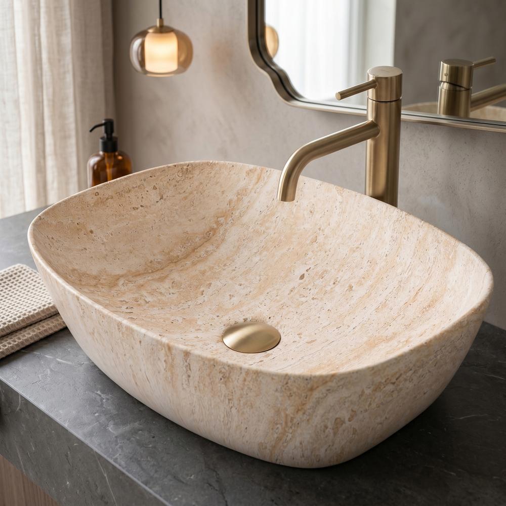 Umywalka nablatowa Rea Freja Travertine Matt