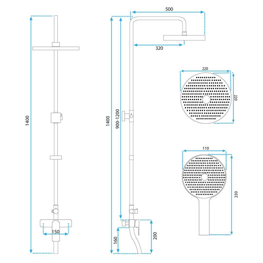 REA SALTON dušo komplektas, JUODAS