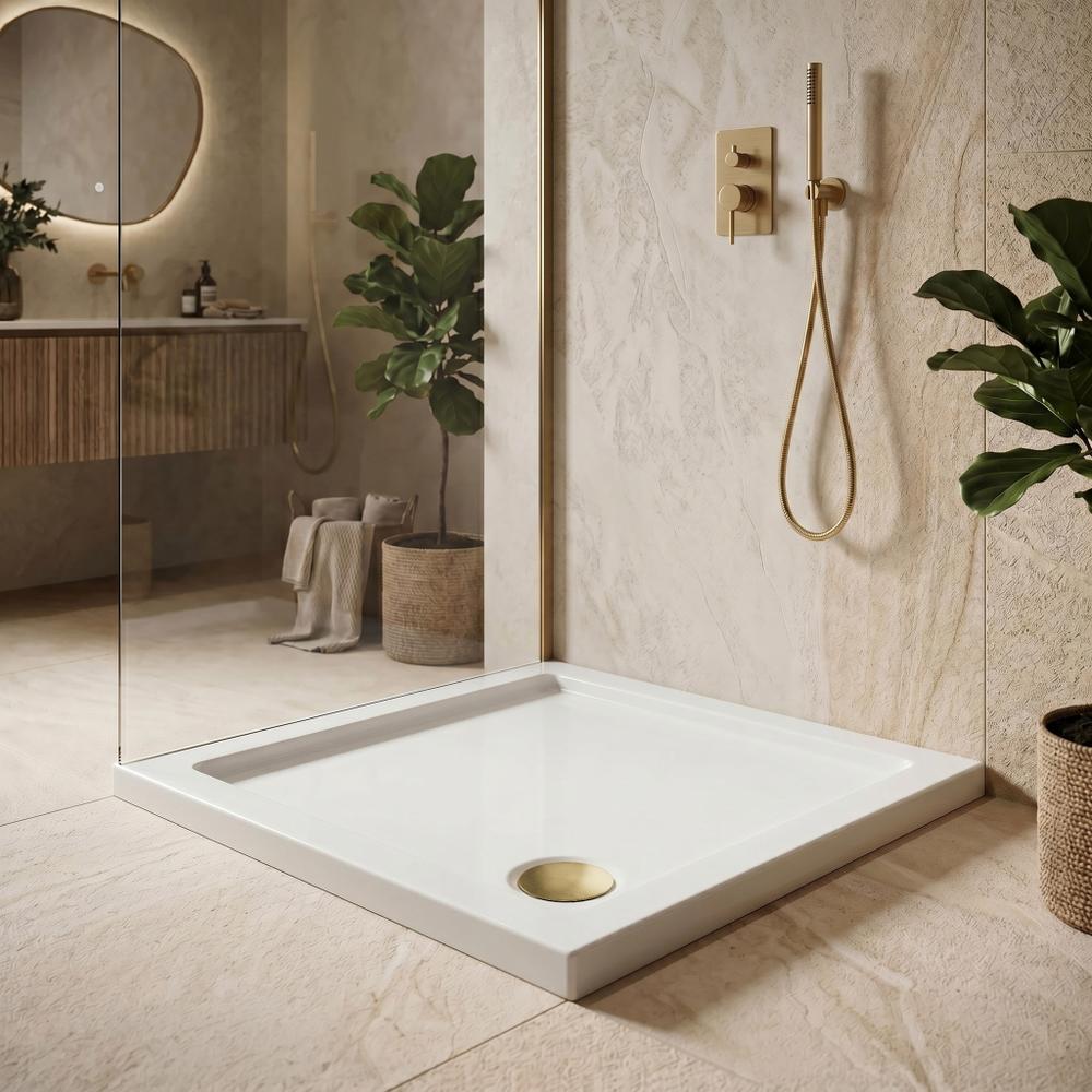Dušas paliktnis Rea Belmond White 80x80 Brush Gold