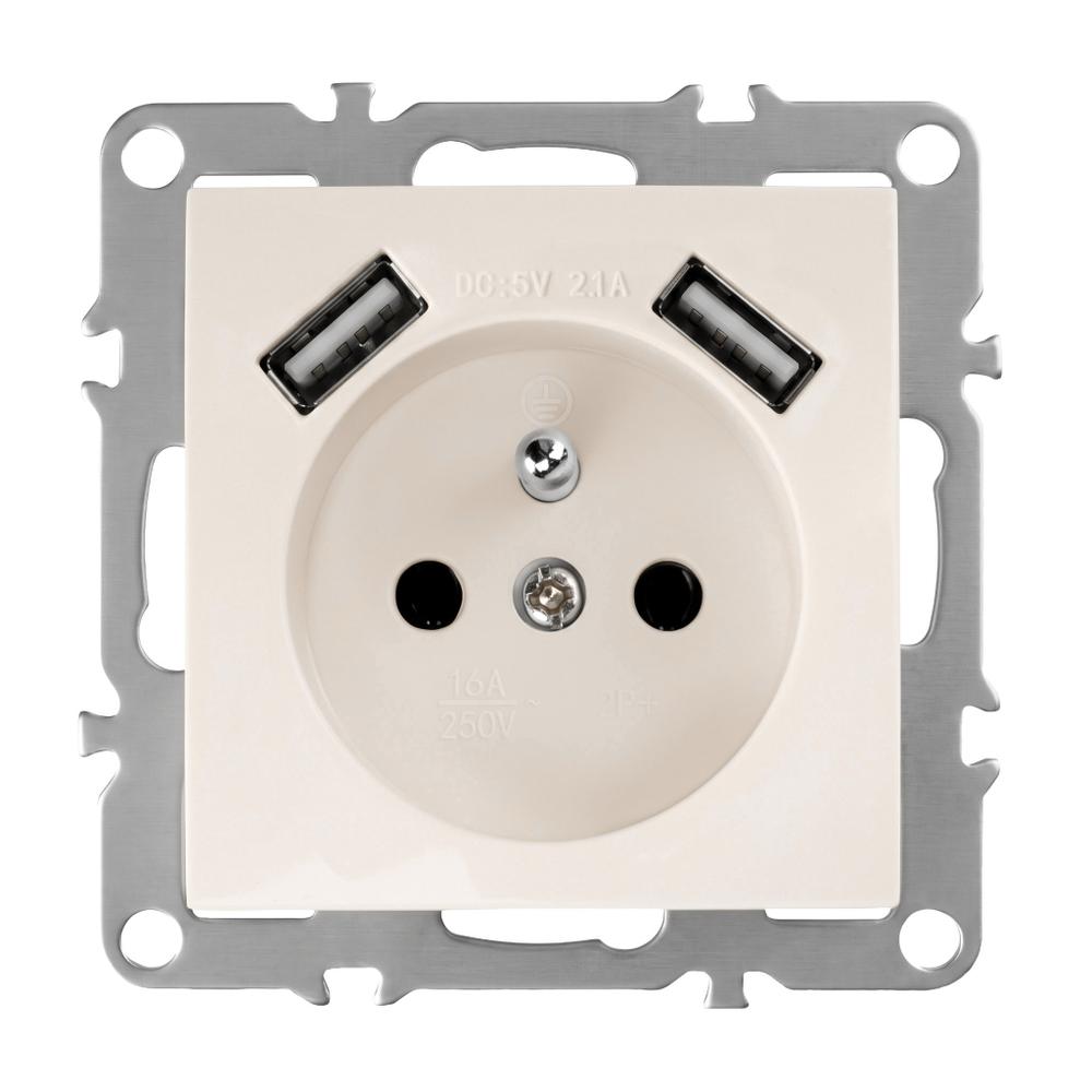 Gniazdo pojedyncze z uziemieniem + 2x USB-A OSTE JNH003-G Beżowe