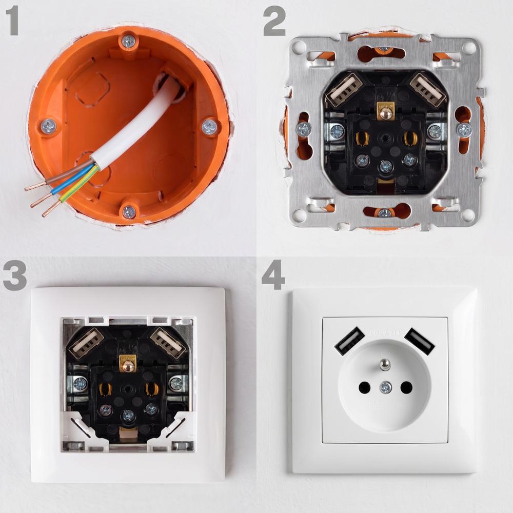 Gniazdo pojedyncze z uziemieniem + 2x USB-A OSTE JNH003-G Białe