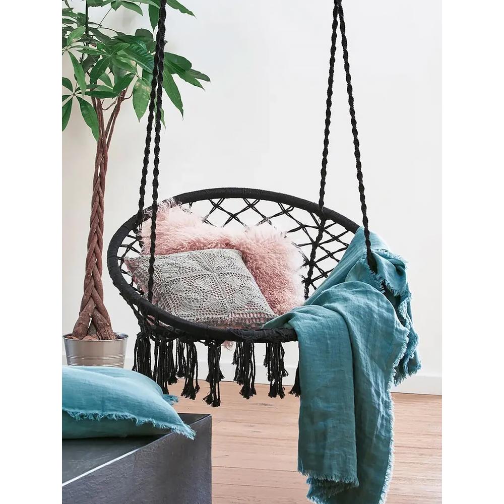 Fotel wiszący boho z poduszką black 490129A