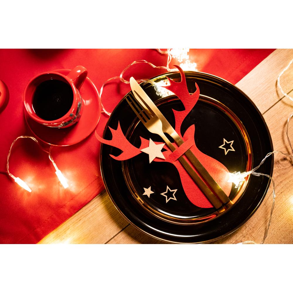 Pokrowiec na sztućce Świateczny 4 szt Renifer Czerwony 311377