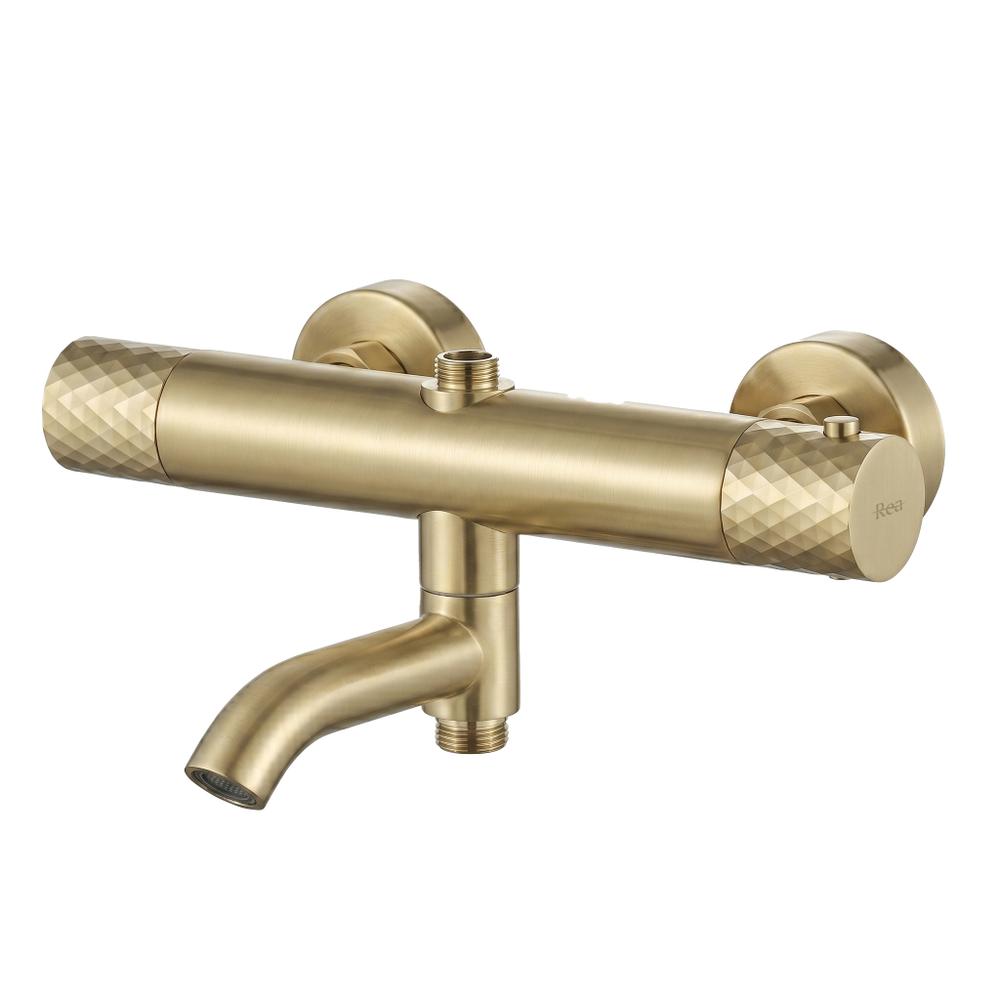 Kit de douche avec thermostat Lungo Diamond Gold Brush