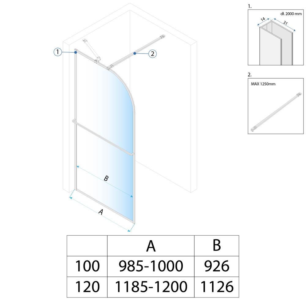 Tuš zaslon Rea Sky Brush Gold 100