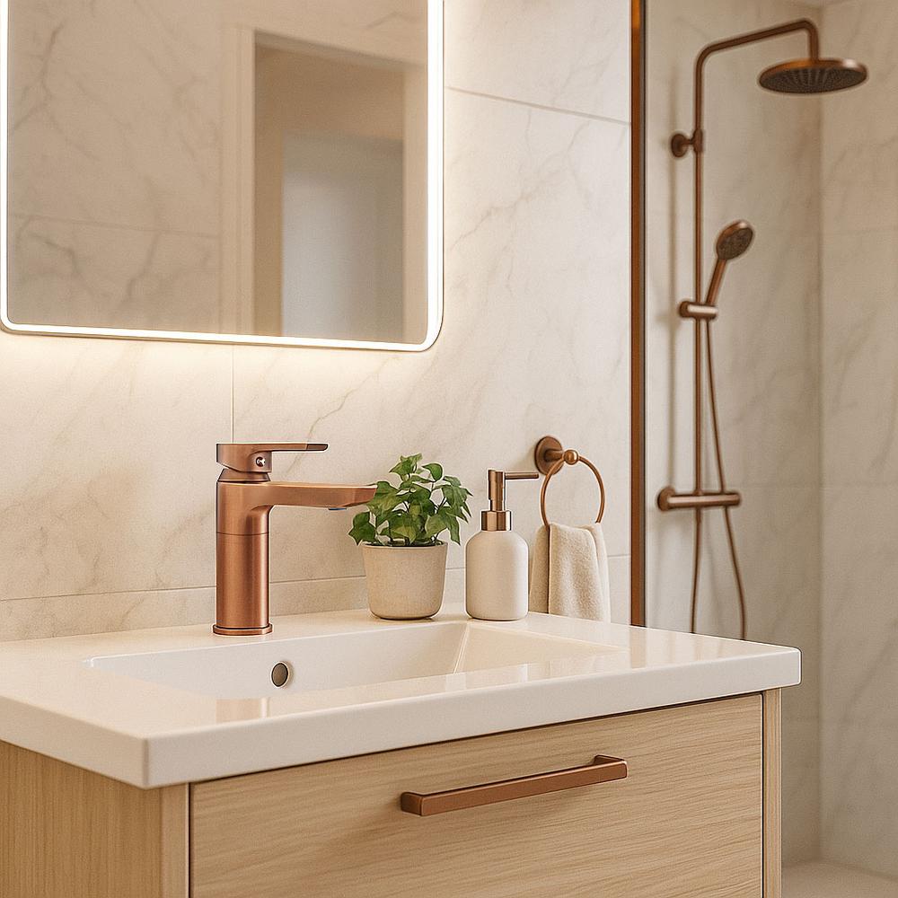 Bateria Umywalkowa REA ARGUS MIEDŹ SZCZOTKOWANA Niska