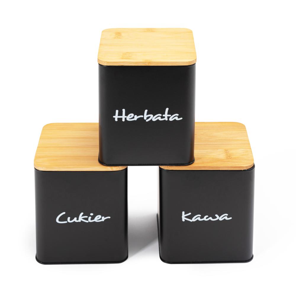 Zestaw 3 pojemników kuchennych Czarne 391890