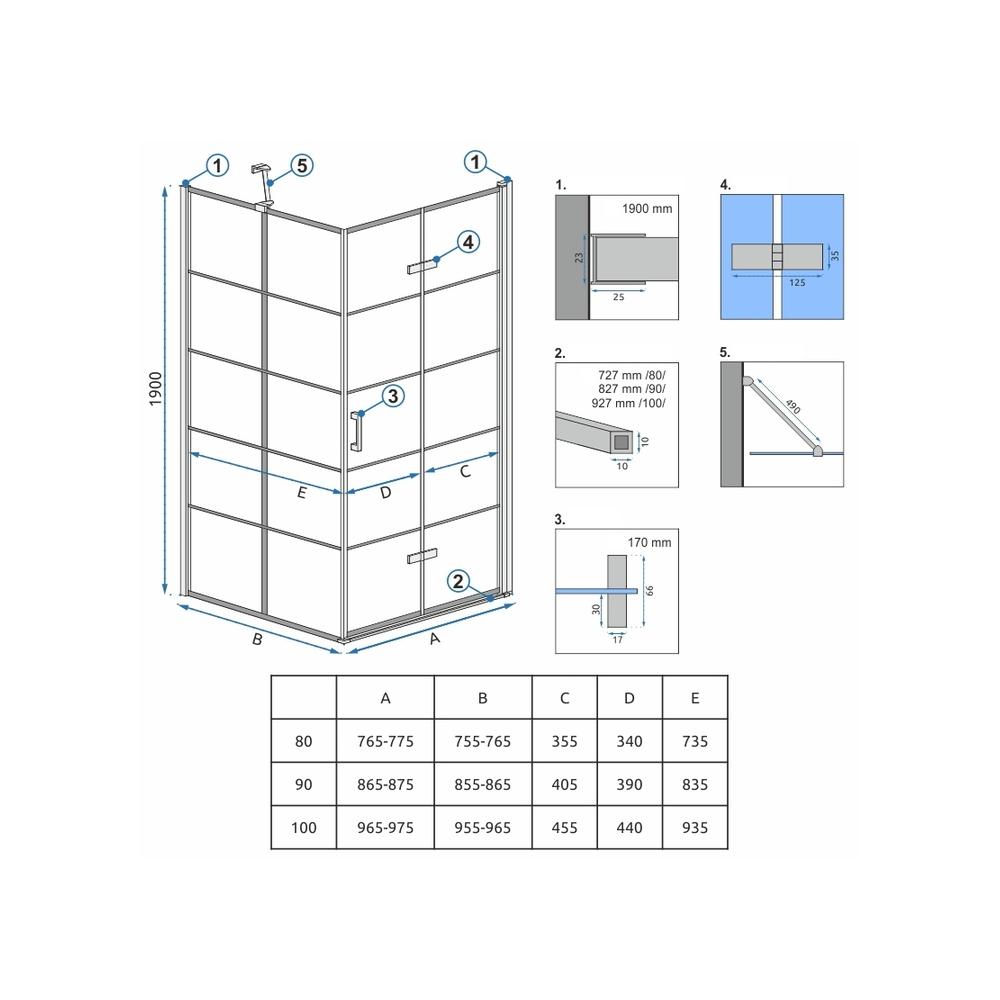 Shower enclosure Rea Molier Black 90x80