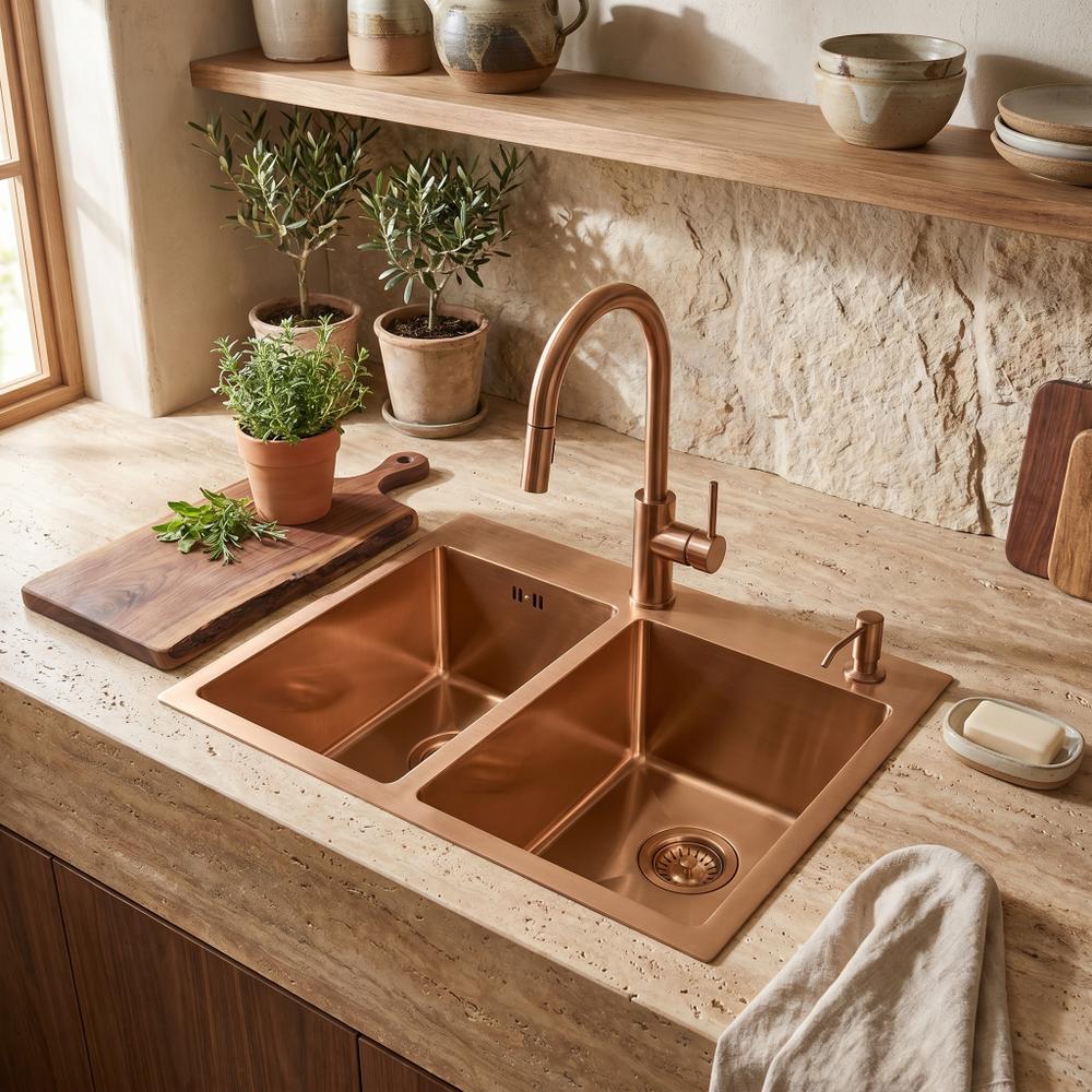 Plieninė kriauklė Toby BRUSH COPPER