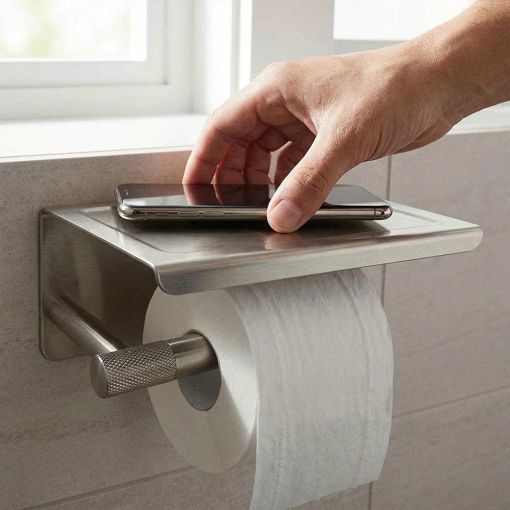 Držač toaletnog papira s policom 6613 Modern Nickel Brush