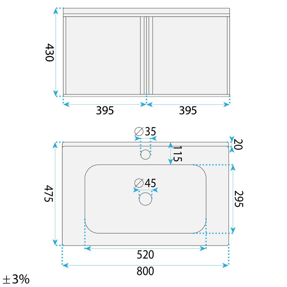 Bathroom furniture set with washbasin Gama T25023 BXM 80CM