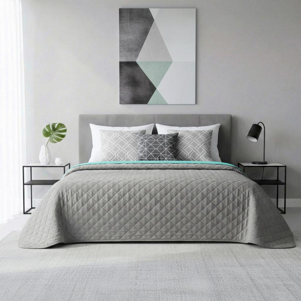 Narzuta dwustronna pikowana Inez  jasnoszary-miętowy