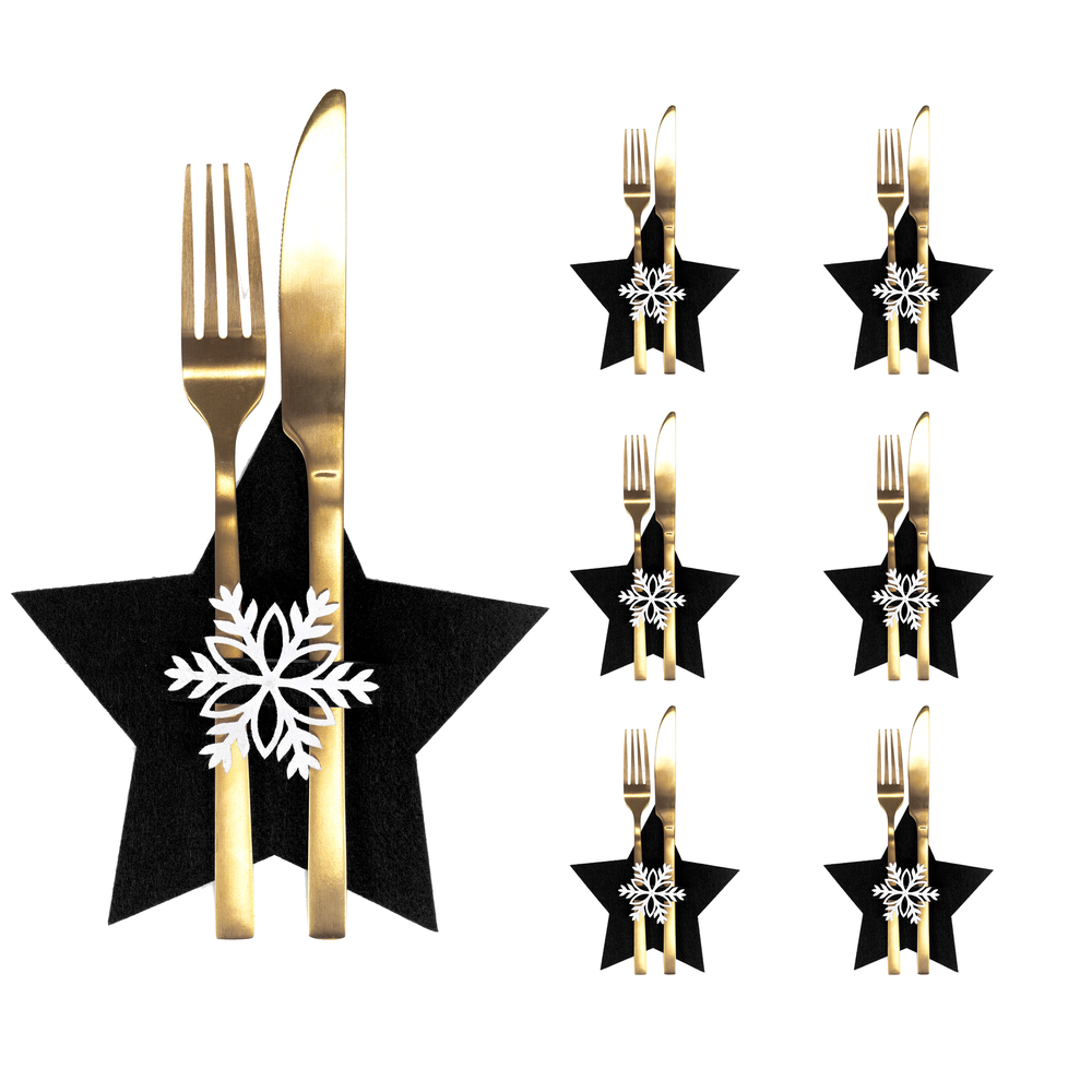Pokrowiec na sztućce Świateczny 6 szt Gwiazda Czarna