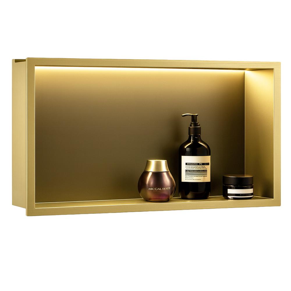 bathroom shelf LED 30x60 brush gold