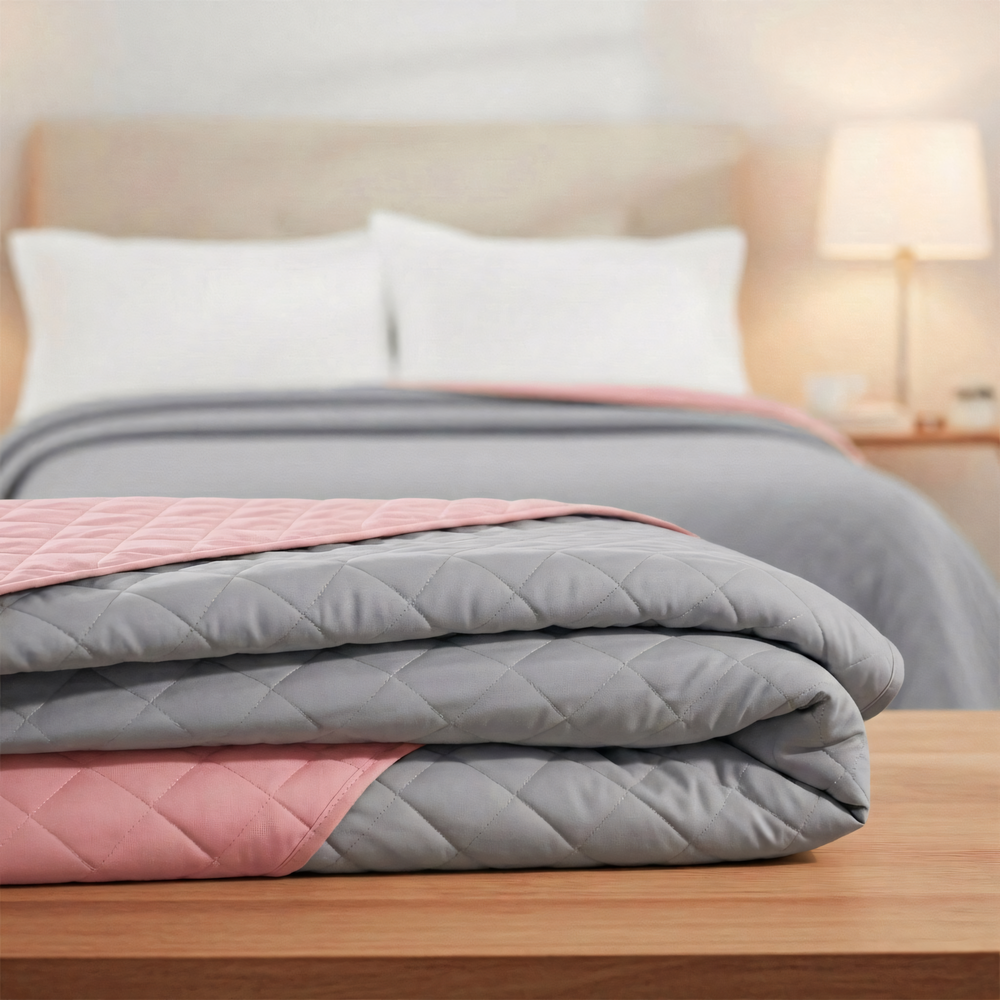 Narzuta dwustronna pikowana Inez  jasnoszary-różowy