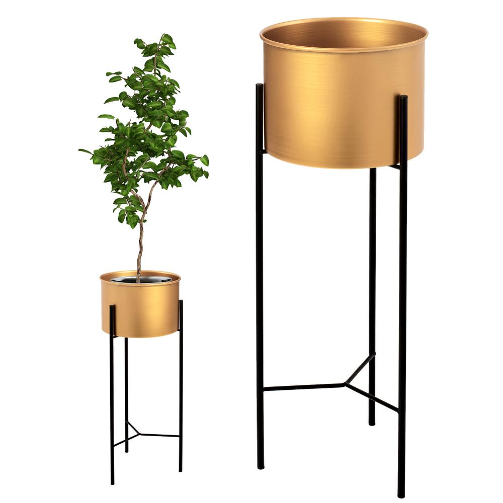 Zestaw 3 Złoto-Czarnych Kwietników Metalowych