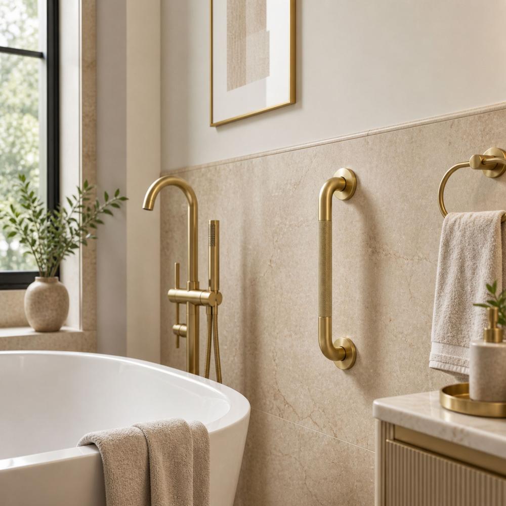 Straight bathroom grab bar Brush Gold