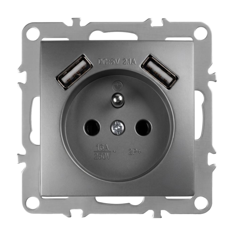 Gniazdo pojedyncze z uziemieniem + 2x USB-A OSTE JNH003-G Szare