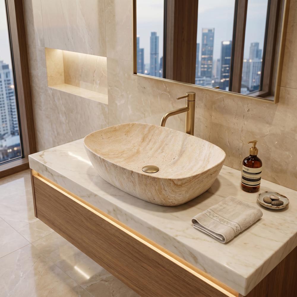 Umywalka nablatowa Rea Freja Travertine Matt
