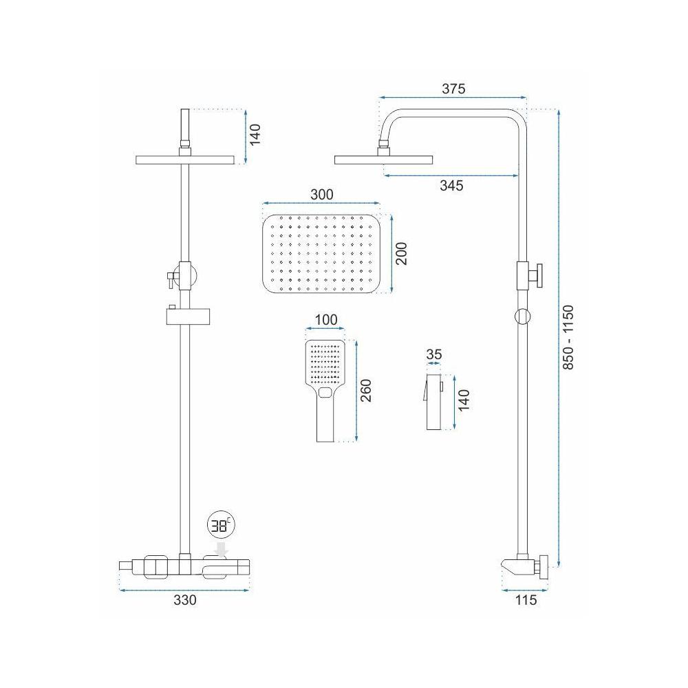 REA ROB Chrome dušas komplekts ar termostatu