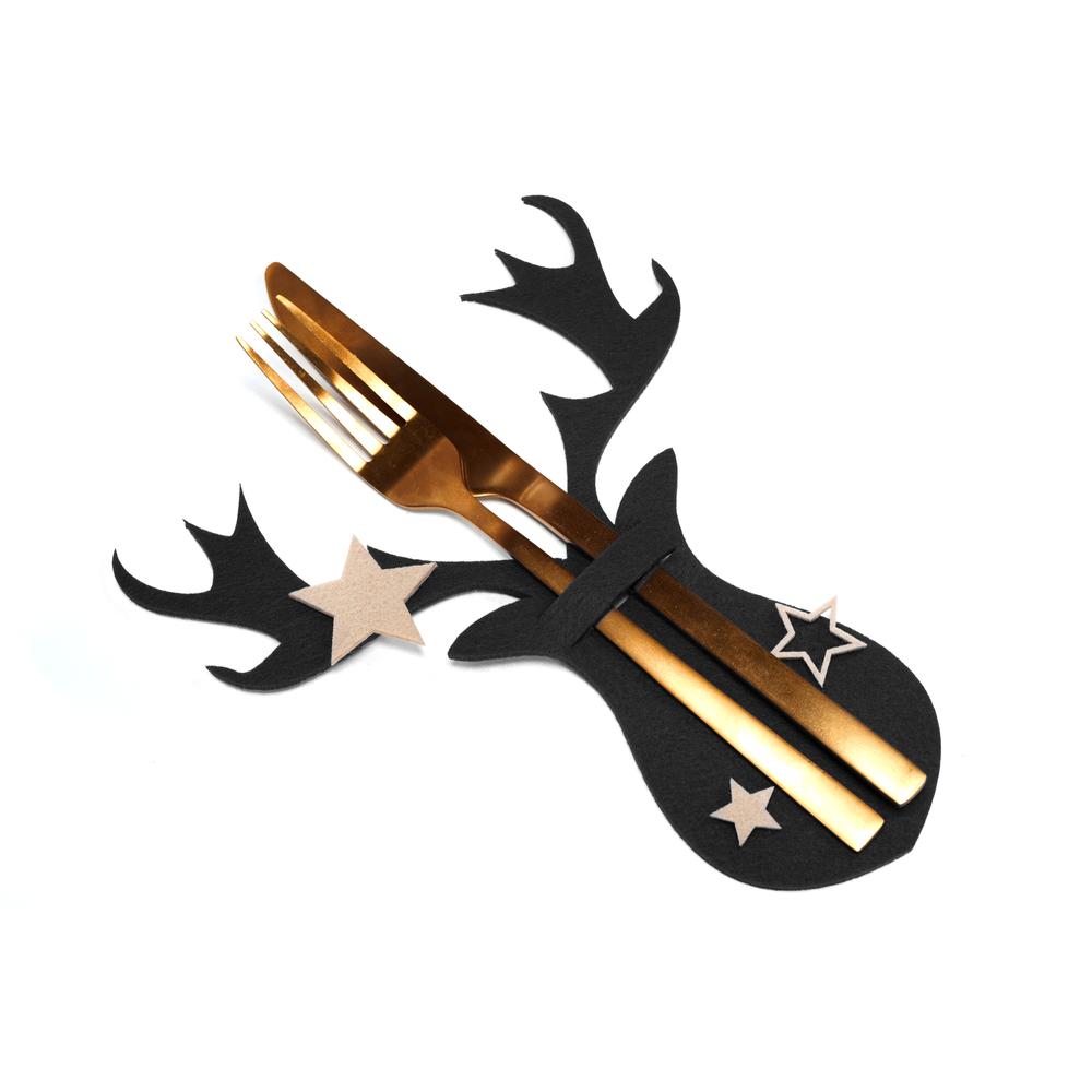 Pokrowiec na sztućce Świąteczny 6 szt Renifer Czarny