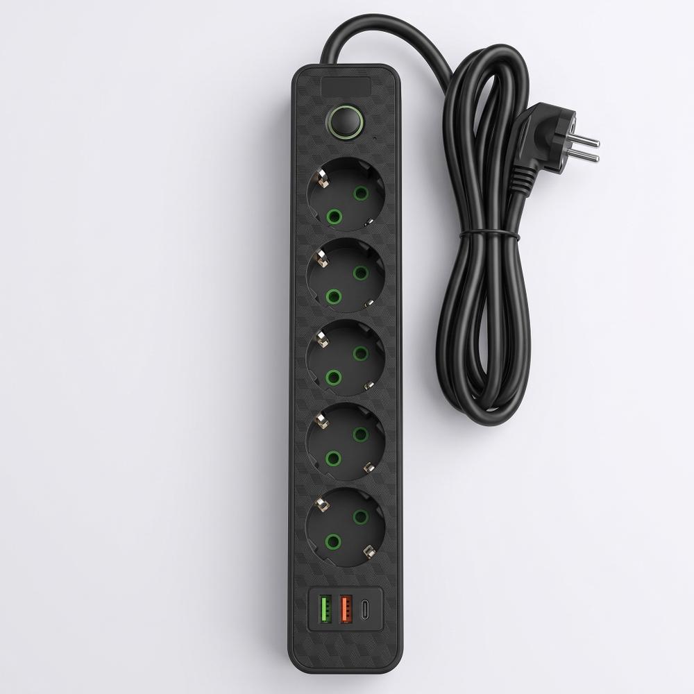 Listwa zasilająca Przedłużacz 5 gniazda + 2x USB-A + USB-C JNH022-5A Czarny