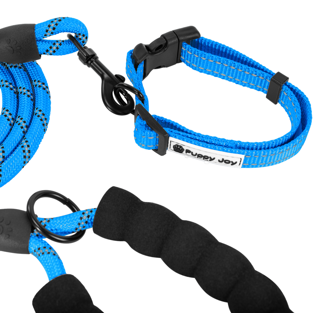 Smycz i obroża dla psa odblaskowa PJ-037 niebieska