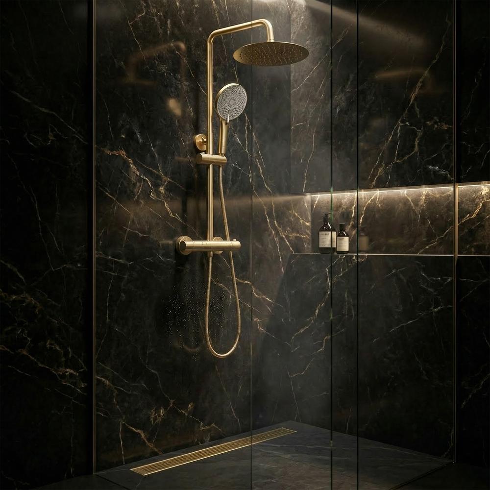 Set de duș fără pipă cu termostat Rea Lungo Gold Brush