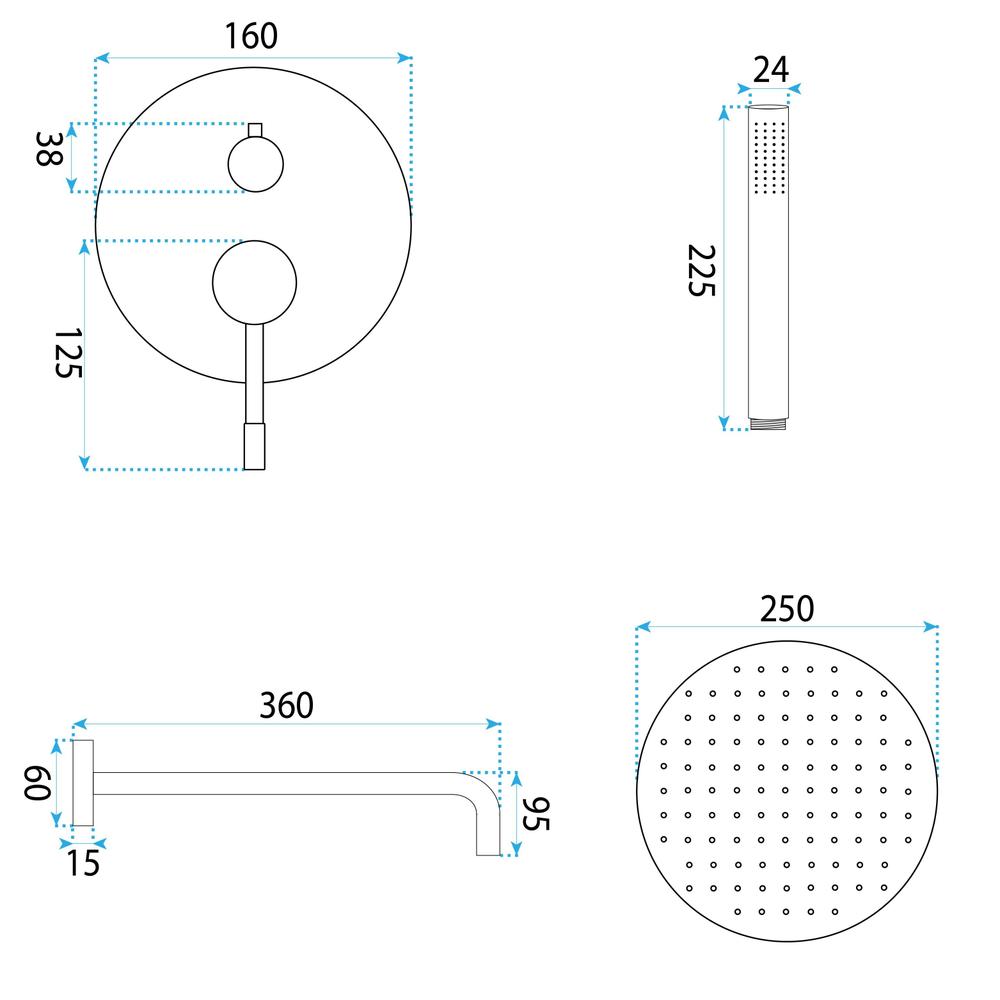 Komplet za tuširanje za vgradnjo Rea Lungo Diamond Gold + BOX
