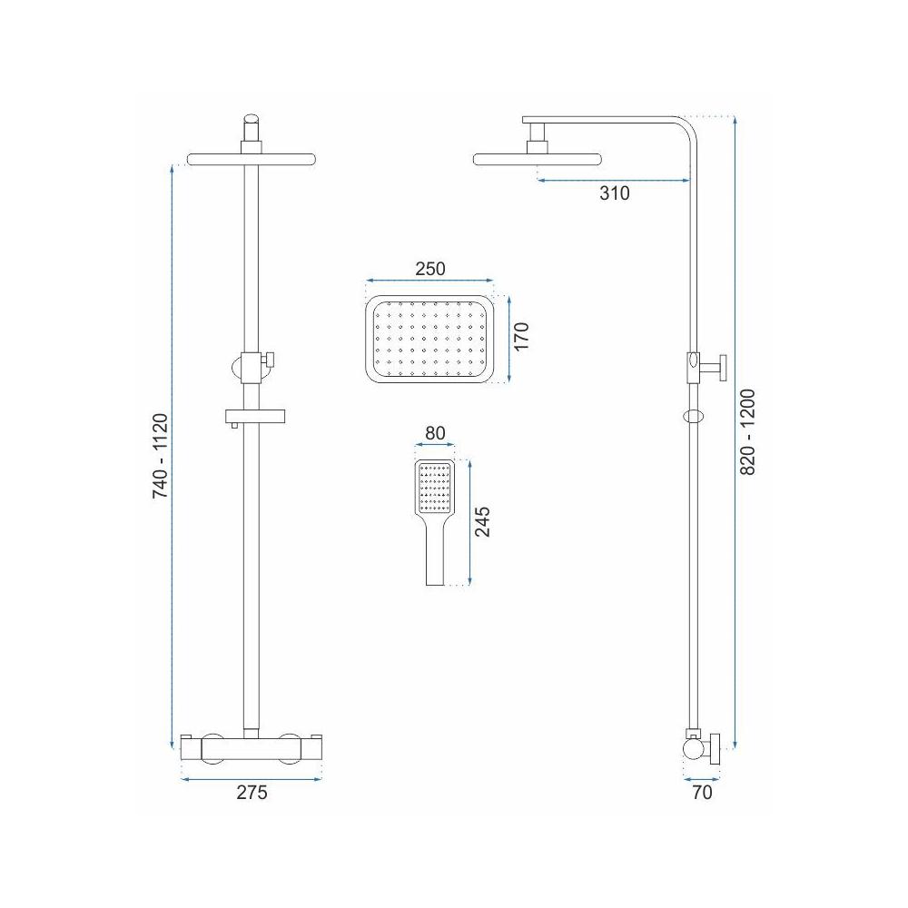 REA Tom dušas komplekts zelta krāsā ar termostatu