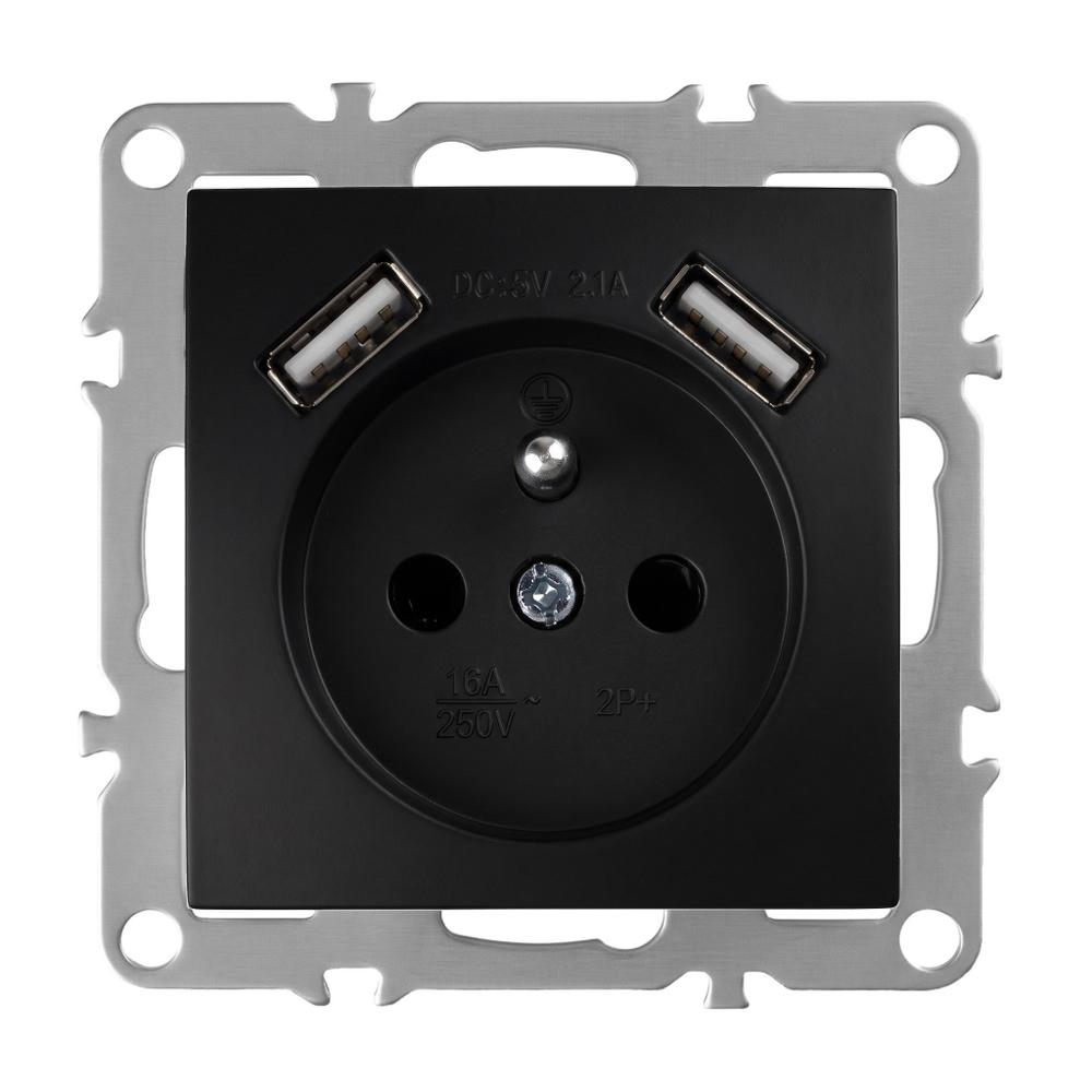 Gniazdo pojedyncze z uziemieniem + 2x USB-A OSTE JNH003-G Czarne